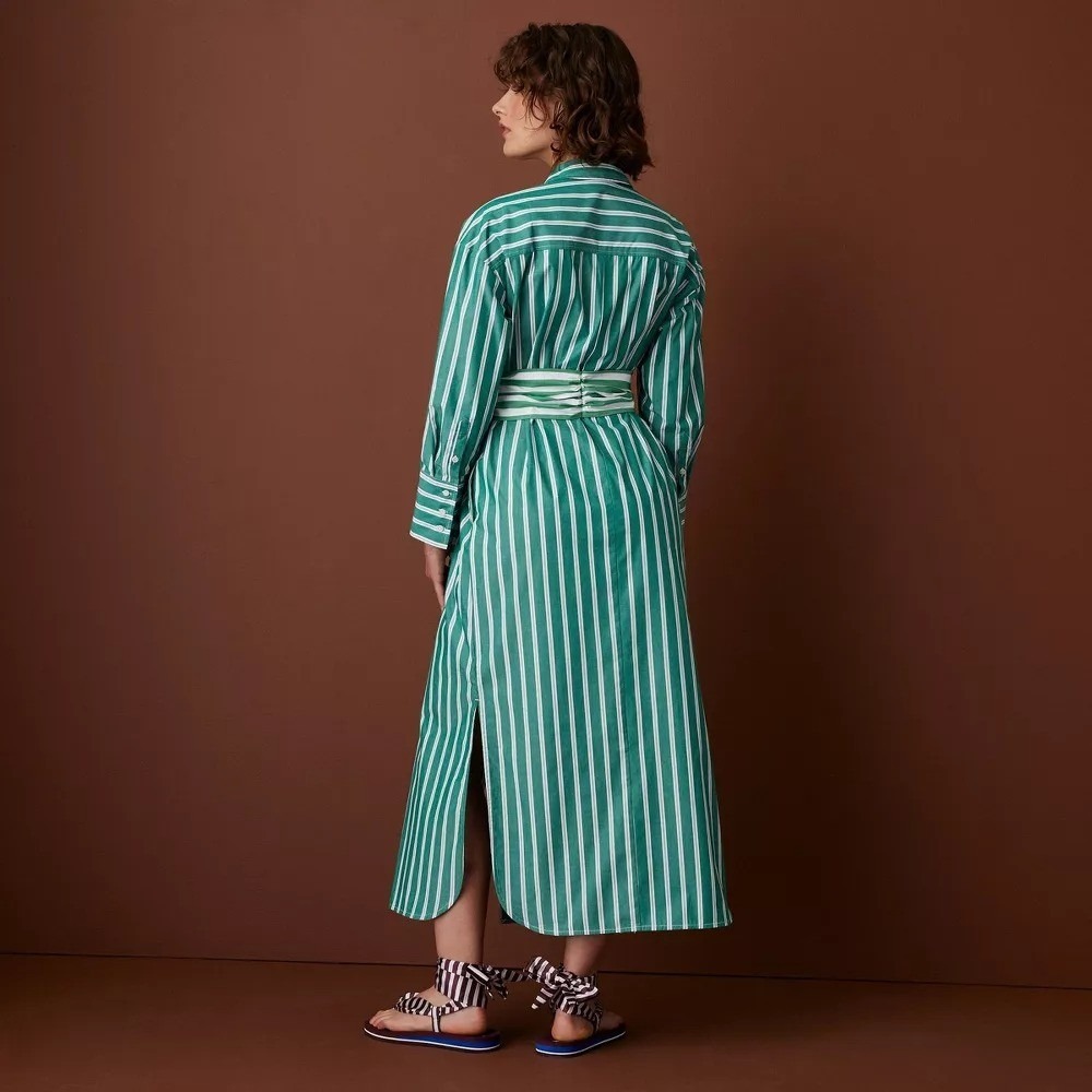 Rosie Assoulin x Target M Medium Tie-Waist Striped Poplin Maxi Shirt Dress LS - Picture 4 of 11